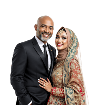 A man and woman in traditional clothing pose for a photo png