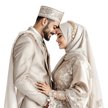 A beautiful muslim couple in traditional wedding attire png