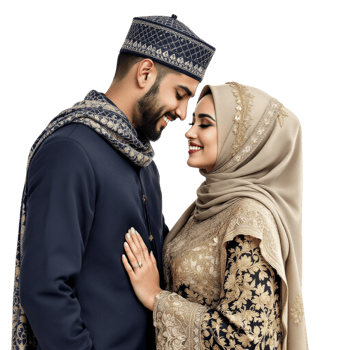 A muslim couple in traditional clothing png