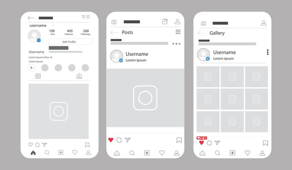Social network app interface mockup design Modern social media platform profile story layout vector