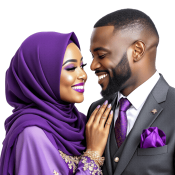 A man and woman in purple clothing are smiling png