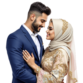 A beautiful muslim couple embracing each other png