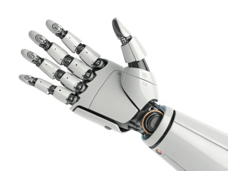 robotic hand with articulated fingers and advanced technology, isolated transparency background, showcases innovation and png