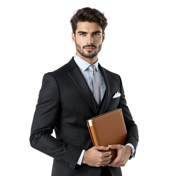 A man in a suit holding a folder png