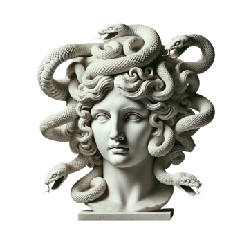 Medusa statue in classic style white marble texture Medusa as a strong figure png