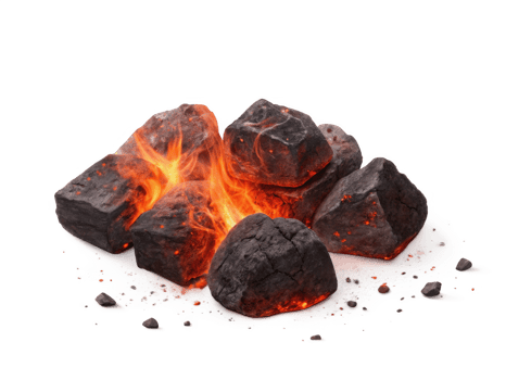 Burning coals with glowing embers create warm, inviting atmosphere png