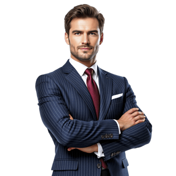 A man in a suit and tie standing with his arms crossed png