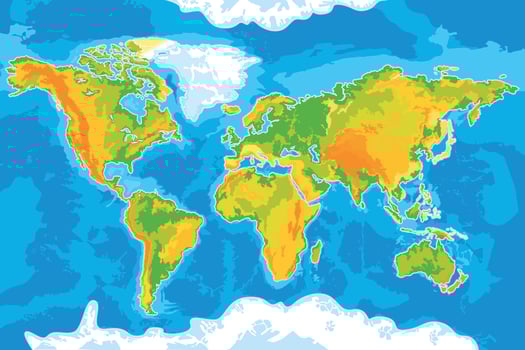 Colorful World Map. Artistic and Geographic Illustration vector