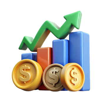 3D Illustration of Growing Investment Showing Financial Success png