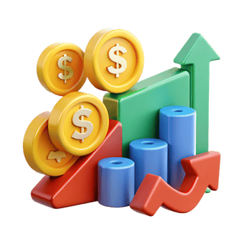 Colorful Financial Growth Chart with Dollar Coins png