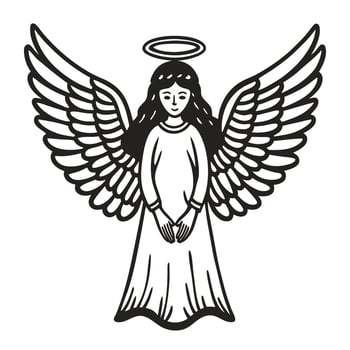 Angel with halo and wings illustration ethereal spiritual figure, serene design in black and white vector