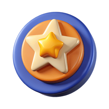 3D Cartoon Star Icon on a Multi-Colored Button png