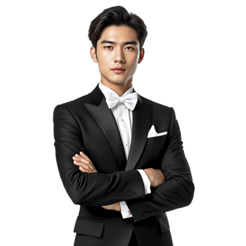 A man in a tuxedo poses for a photo png