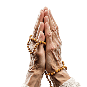 An elderly woman's hands are clasped together with a rosary png