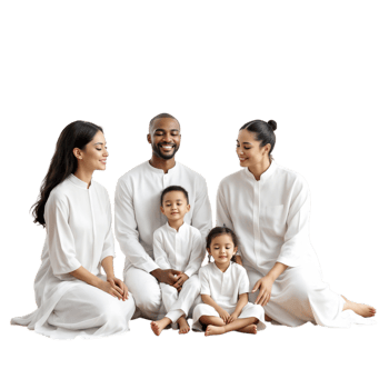 A family of four in white poses for a photo png