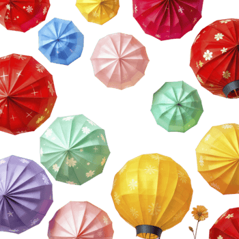 A group of colorful paper lanterns on a black background png