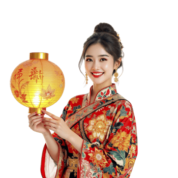 Chinese woman in traditional dress holding a lantern png