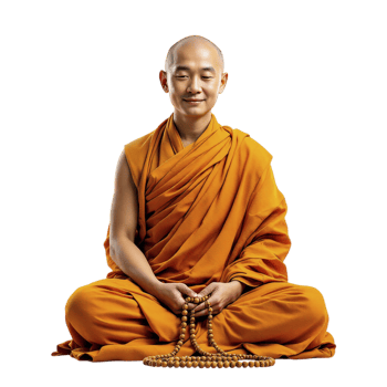 A monk sitting in meditation pose with a rosary png