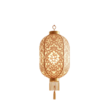 A gold and white lantern hanging from a black background png
