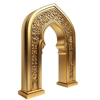 Golden arched doorway with detailed carvings and a luxurious look png