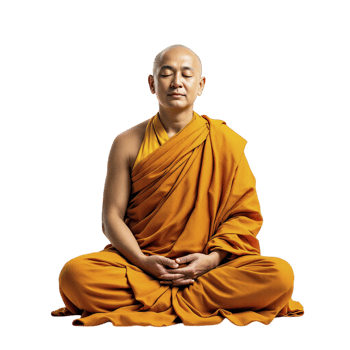 A monk sitting in meditation pose on a black background png