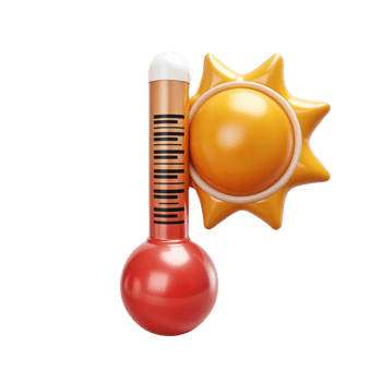 Sunny weather indicator with thermometer and sun illustration png