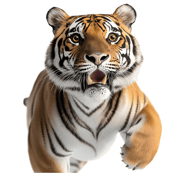 Majestic tiger with sharp eyes and black and orange stripes png