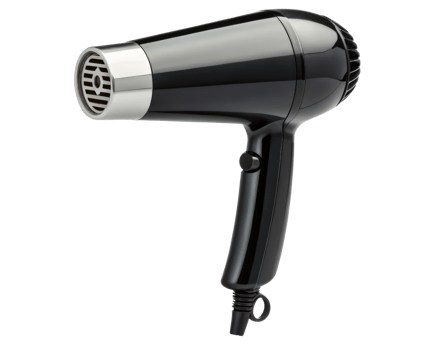 A black hair dryer on a transparent background png