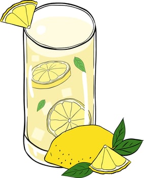 Ice Tea lemonade in transparent glass graphic line ink composition. Isolated Detailed Hand Drawn Painting Illustration vector