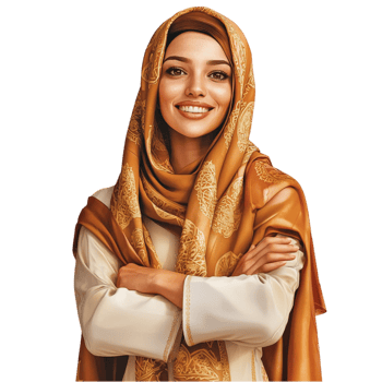 Smiling woman wearing a hijab with her arms crossed confidently png