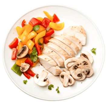 Delicious Grilled Chicken Breast with Roasted Bell Peppers and Mushrooms png