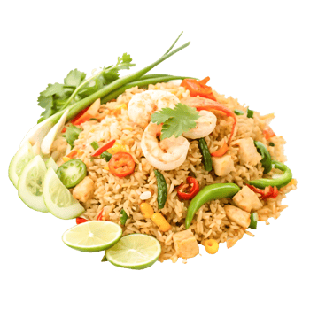 Delicious Shrimp Fried Rice with Vegetables, Lime, and Herbs - Asian Cuisine png