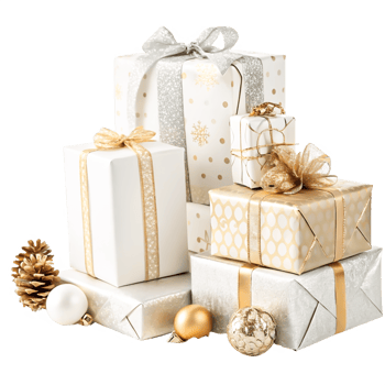 Elegant Gold Silver Christmas Gifts Stack, png
