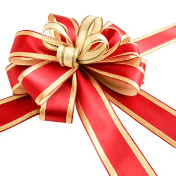 Elegant Red and Gold Satin Ribbon Bow, Festive Gift Decoration, Holiday Design png