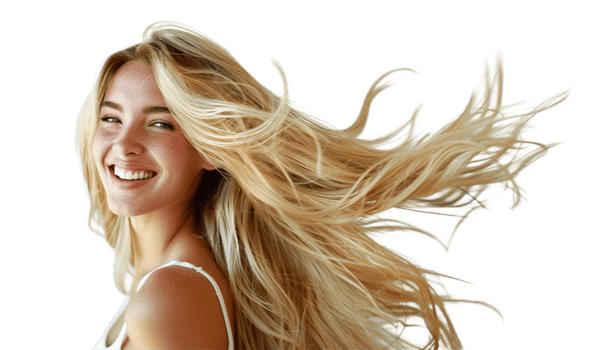 Young smiling blonde woman healthy hair transparent set bundle isolated background png