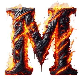 3D Flaming Letter M with Sparks png