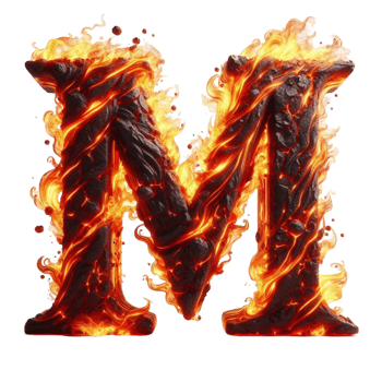 Burning Letter M with Fiery Glow png