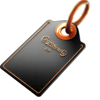 black tag with gold lettering and a keyring png