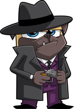 Mafia Dog Character With A Hat, Trench Coat, And Weapon vector