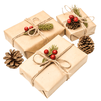 Rustic Christmas Gift Boxes with Pine Cones and Twine Holiday Packaging Design png