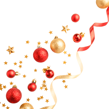 Festive Christmas Ornament Ribbon Design Red Gold Baubles Stars White Background png