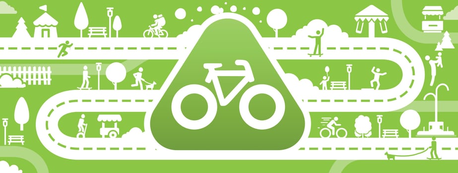 Eco Friendly Transport. Green Bicycle Infographic with Urban Paths and Park Icons Representing vector