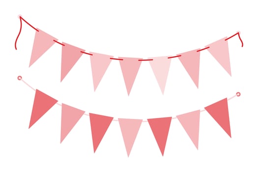 Triangular Pennant garland on string Decorative party design elements Trendy Monochrome pink Set 2. Isolated illustration Thematic cards, posting, blogging or web promo banner, price tag, label vector