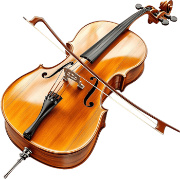 wooden violin with a bow resting on its strings png
