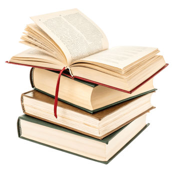 Stack of Old Books with Open Book on Top, Isolated on White Background png