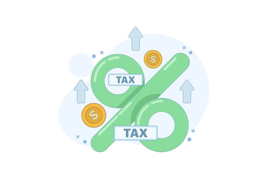 big tax concept. business tax keeps increasing and getting bigger. financial problems. increasing tax percentage. annual income tax. flat cartoon illustration on background. vector