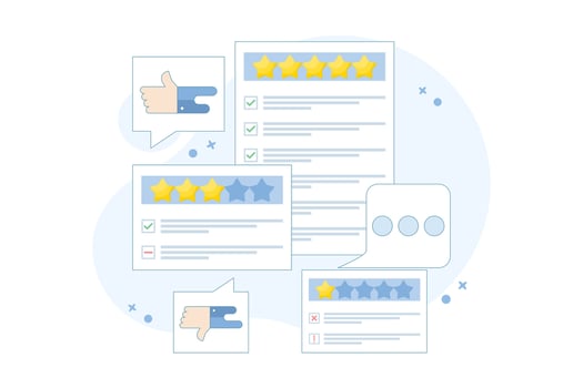 Customer Review Concept, Satisfaction, Feedback. Analysis of customer comments with various experiences. Efforts to improve product service ratings, surveys, reviews, opinions. Simple illustration. vector