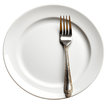 White ceramic plate with a fork placed on it png