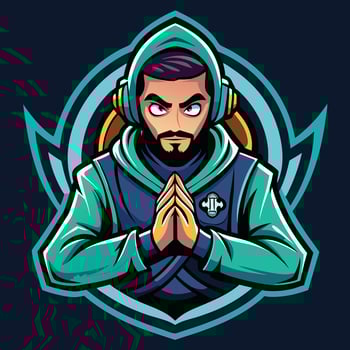 Pro Gamer Mascot Character Praying for Victory in Online Gaming vector