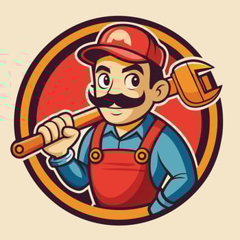 Friendly Plumber Mascot with Pipe Wrench for Plumbing Services vector